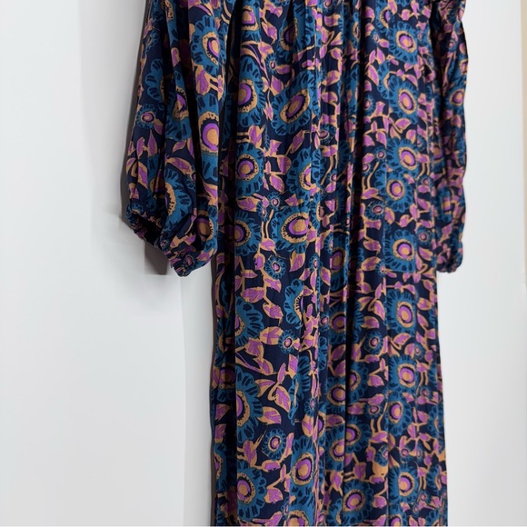 Natural Life Blue Purple Orange Dark Floral Long Sleeve Maxi Dress Nwt Size XL - Picture 10 of 16